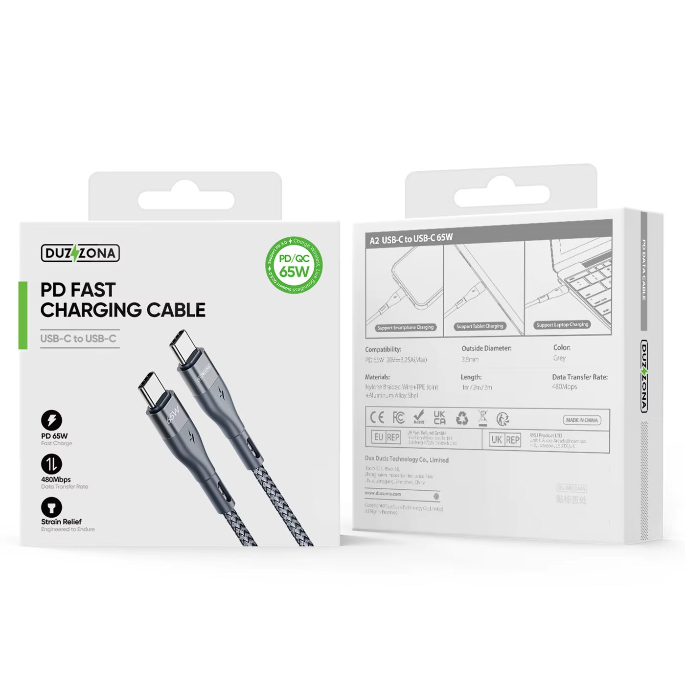 USB-C naar USB-C Kabel 65W 1M/2M/3M - Accessoires