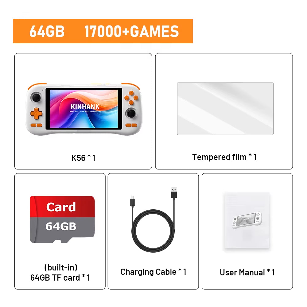 Super Console K56 Android 14 Handheld Game Console 5.5 Inch Touch Screen 5000Mah with 50+ Emulators for DC/MAME/SS/PSP